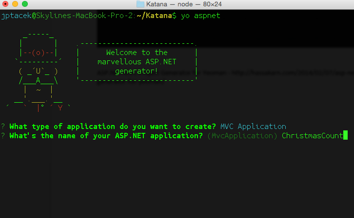 Running Yeoman, step2, choose Project Name