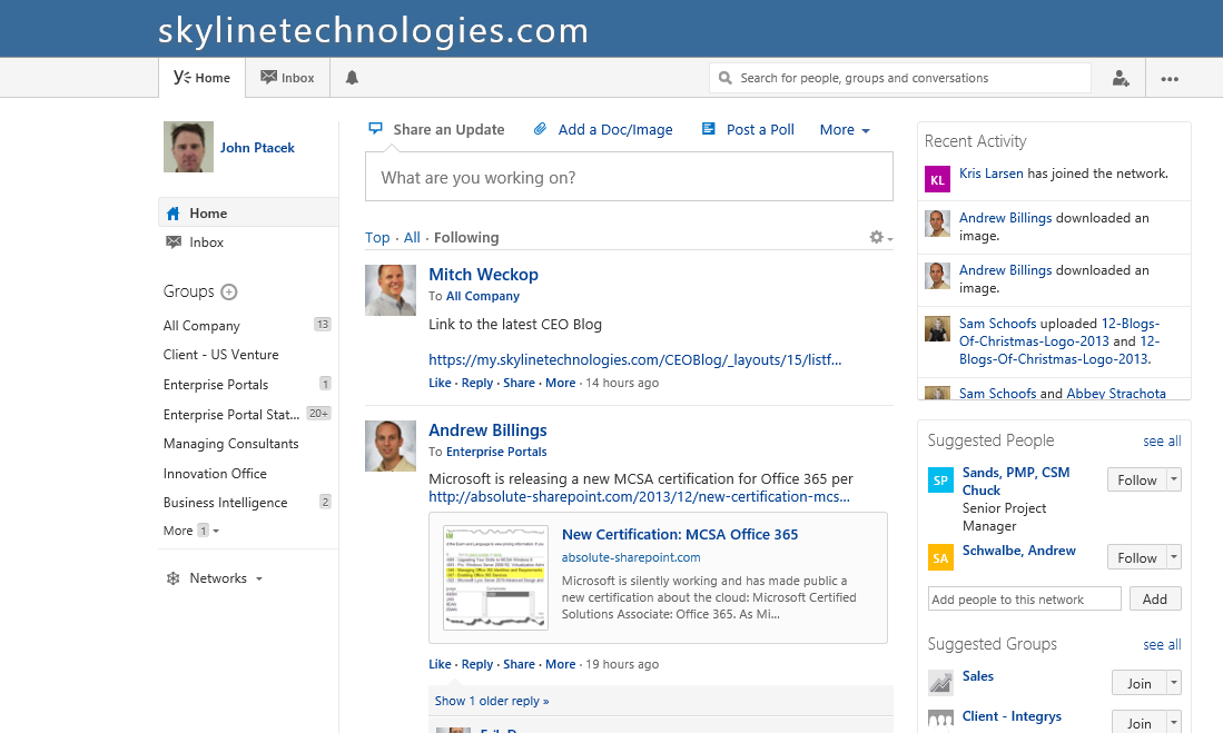 Yammer Home Page